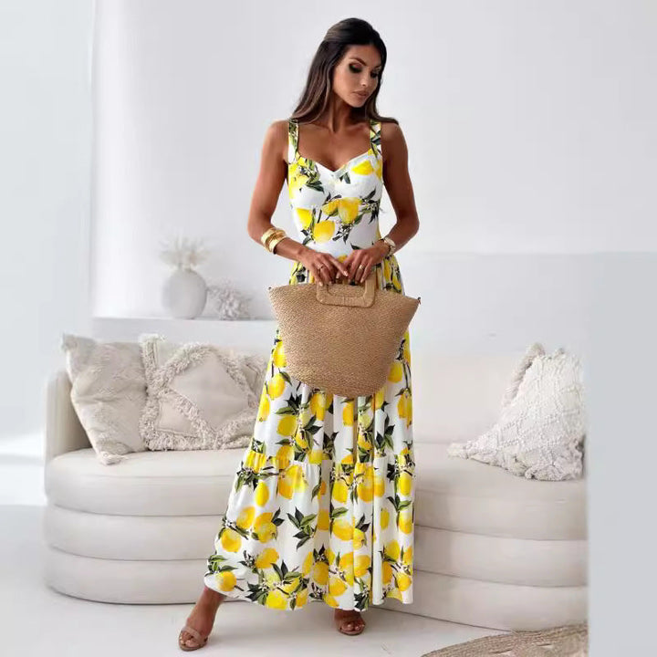 Echoarchiv | Bedrucktes Elastisches Taillenloses Statement Maxi Kleid