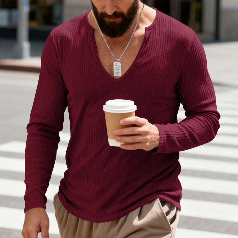 Herren nan geripptes V-Ausschnitt Langarmshirt aus leichter Baumwollmischung Echo Archiv