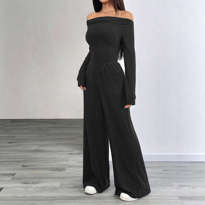 Damen Eleganter Jumpsuit mit Off-Shoulder Design und weitem Bein Echo Archiv