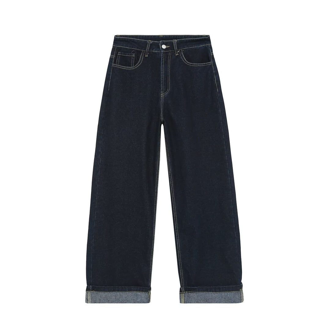 Damen Highwaist Wide‑Leg‑Jeans mit weitem Bein und Umschlagsaum Echoarchiv