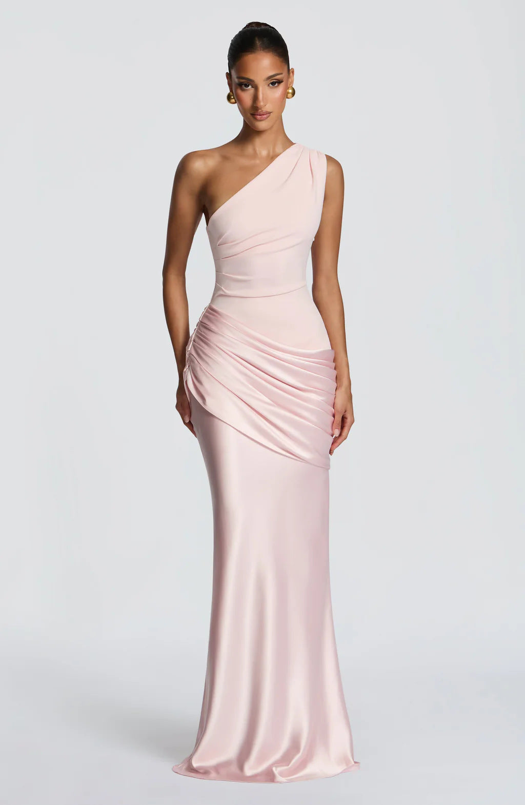 Damen Elegantes One-Shoulder Maxikleid mit raffinierten Drapierungsdetails – Valéora