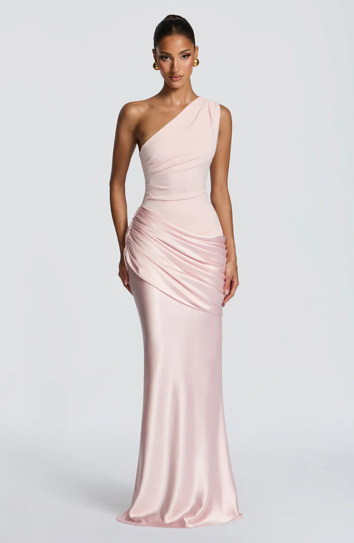 Damen Elegantes One-Shoulder Maxikleid mit raffinierten Drapierungsdetails – Valéora