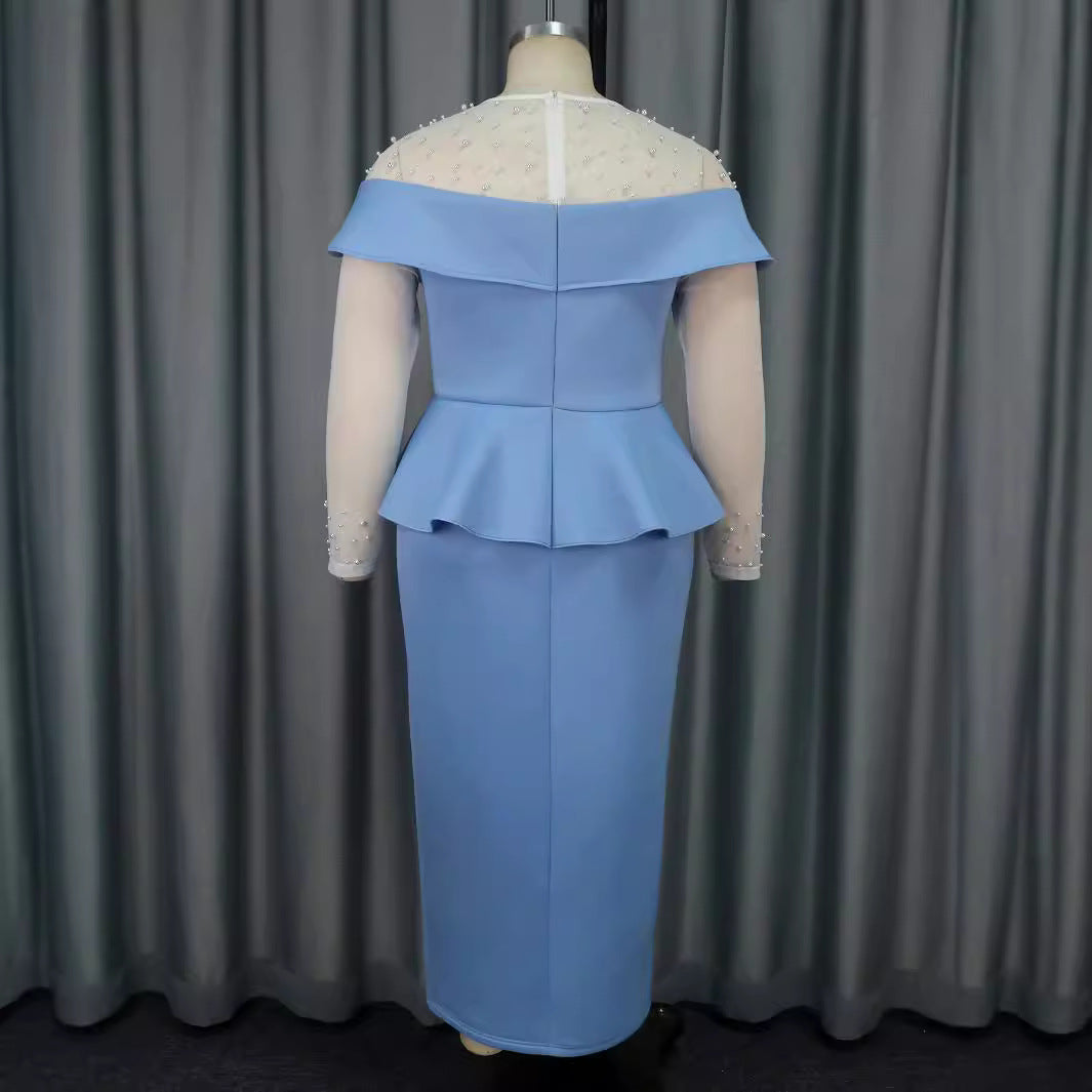 Damen elegantes Midi-Kleid mit schulterfreiem Design und Rüschenelement Echo Archiv