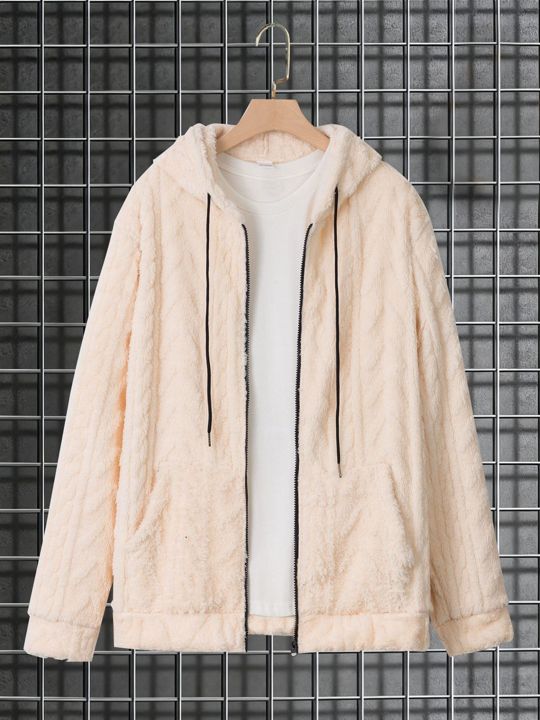 Herren kuschelige Kapuzenjacke aus Teddyfleece mit durchgehendem Reißverschluss und Kängurutaschen – Cavarno