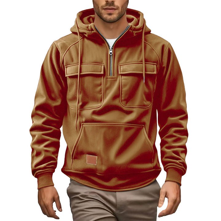 Herren Fleecepullover mit angezipptem Kragen und praktischen Taschen Echoarchiv