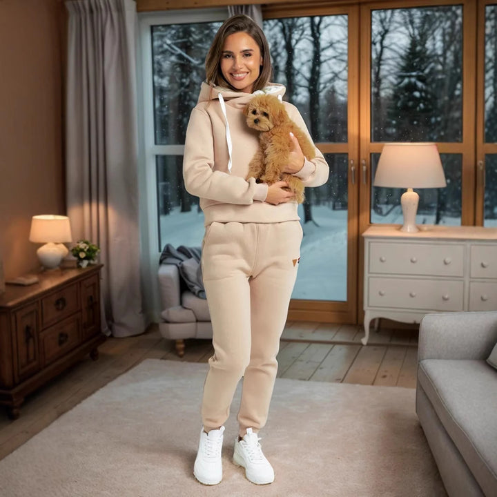 Damen Loungewear-Set mit Schalkragen-Hoodie und taillierter Jogginghose – Élanora