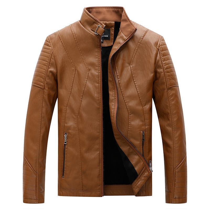 Herren schlankes Kunstleder-Bikerblouson mit Stehkragen, Ziersteppungen und Reißverschlusstaschen Echo Archiv