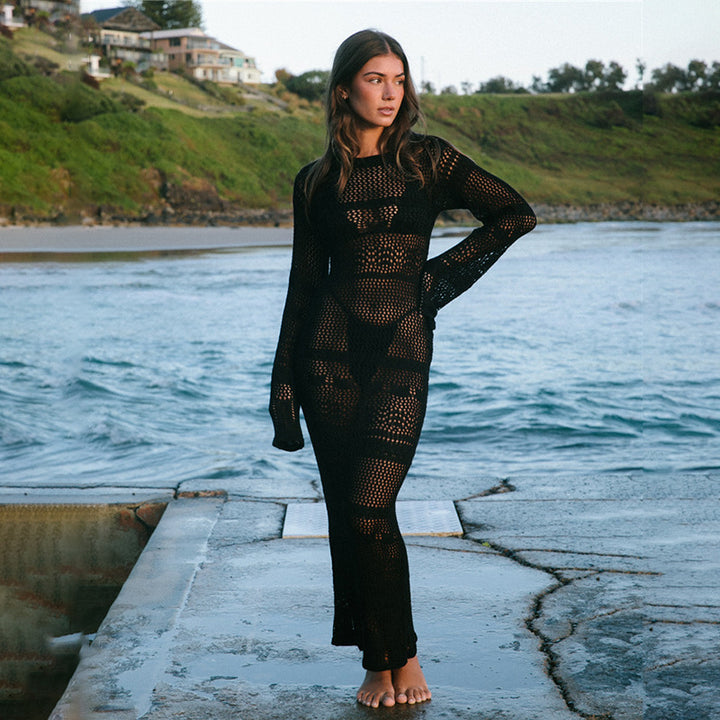 Damen Häkel-Strandkleid mit langem Schnitt und Boxermuster Echo Archiv