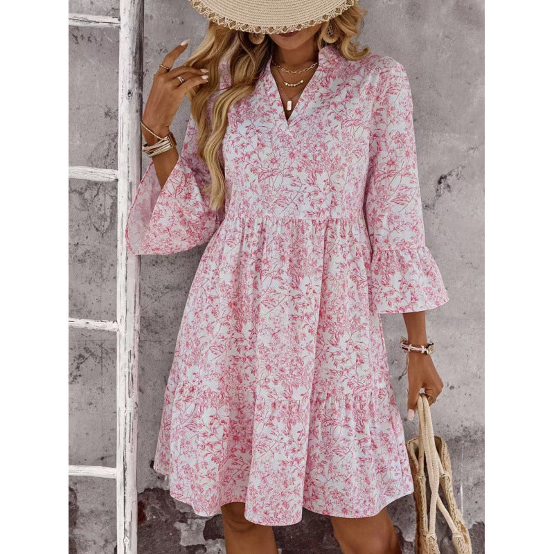 Damen Sommerliches Chiffonkleid mit floralem Design und Rüschendetails Echo Archiv