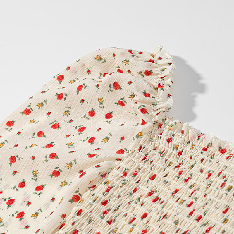 Damen Gesmoktes Cropped-Top mit Puffärmeln und Blumendessin Echo Archiv
