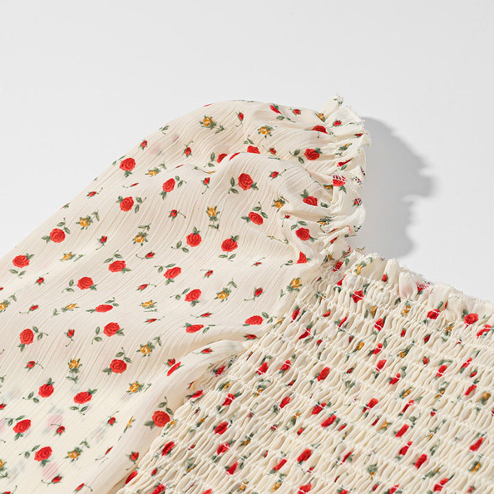 Damen Gesmoktes Cropped-Top mit Puffärmeln und Blumendessin Echo Archiv