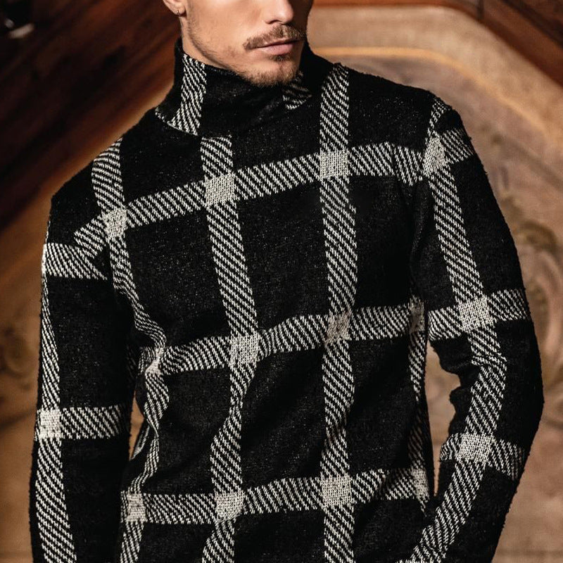 Herren Grobgestrickter Rollkragenpullover mit markantem Karomuster Echoarchiv