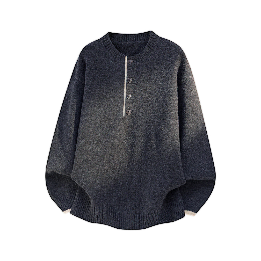 Damen Oversize Strickpullover mit Henley-Knopfleiste und kontrastierten Bündchen Echo Archiv