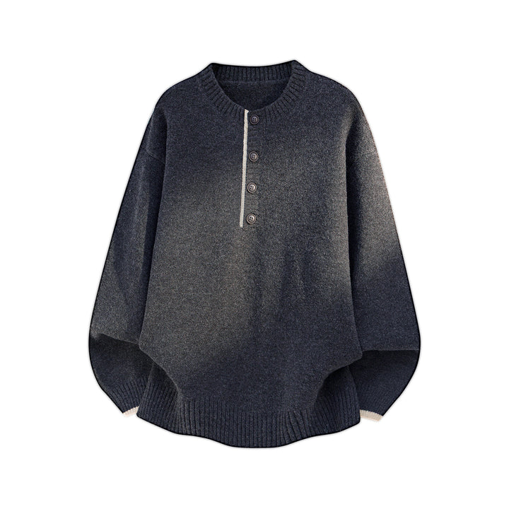 Damen Oversize Strickpullover mit Henley-Knopfleiste und kontrastierten Bündchen Echo Archiv