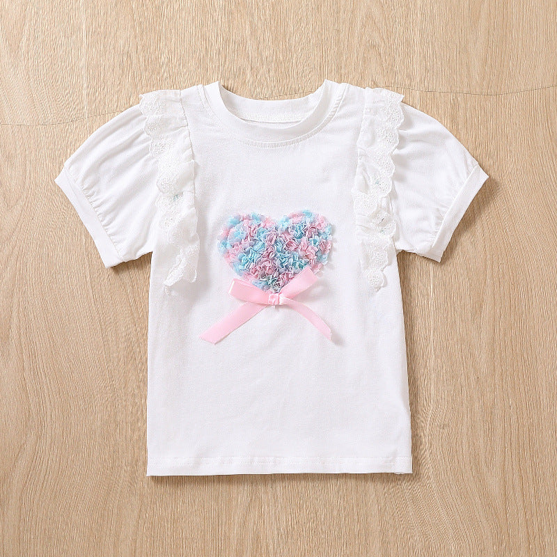 Mädchen T-Shirt mit Rüschendetails und Herzmotiv Echo Archiv