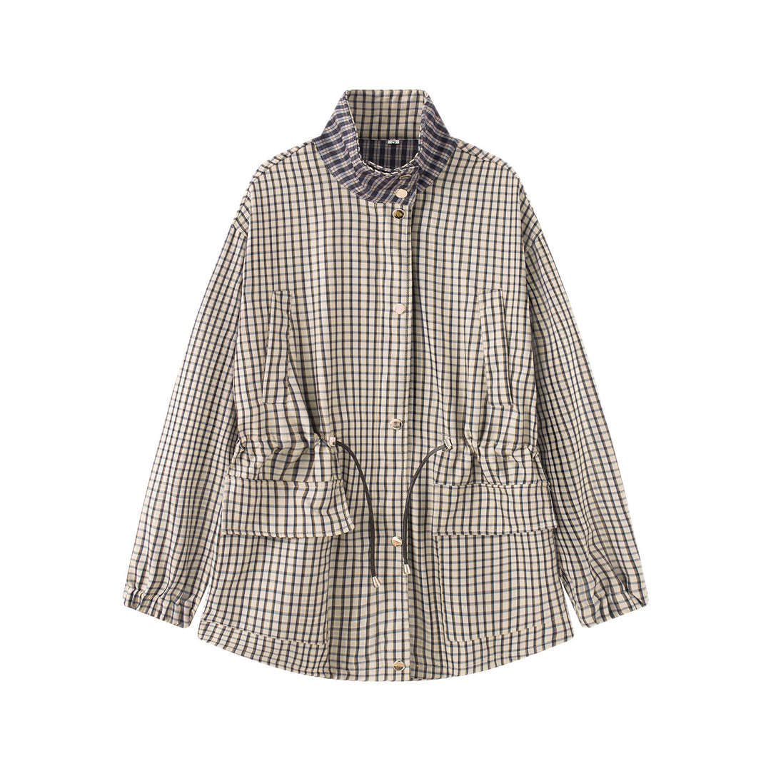Damen Karierte Oversize-Parka-Jacke mit Tunnelzug und Stehkragen Echo Archiv
