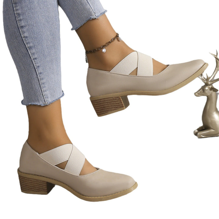 Damen Slipper-Pumps mit kreuzenden Elastikriemen und Blockabsatz Echoarchiv
