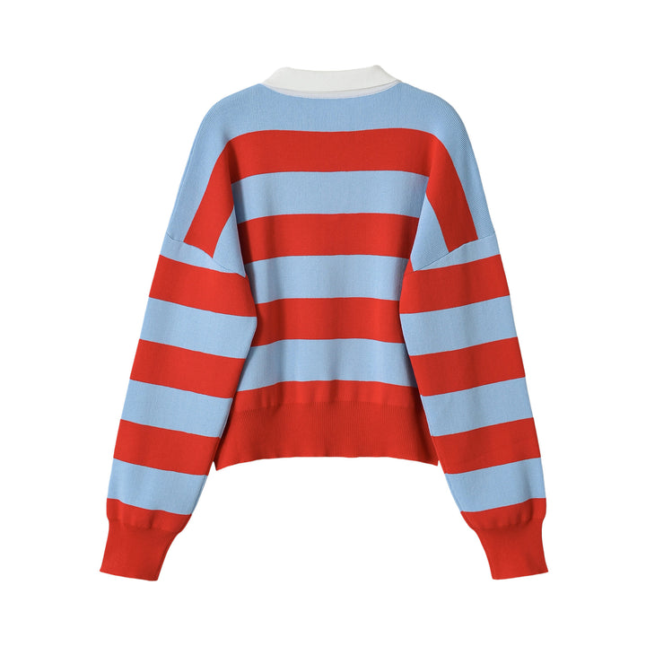 Damen Cropped Oversize Rugby-Pullover mit Polokragen und tiefem V‑Ausschnitt Echoarchiv