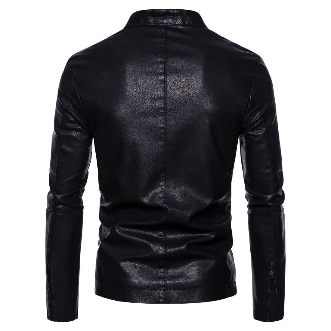 Herren Schmale Kunstleder-Bikerjacke mit Stehkragen, Innenfutter aus Kunstfell und Reißverschlusstaschen Echo Archiv