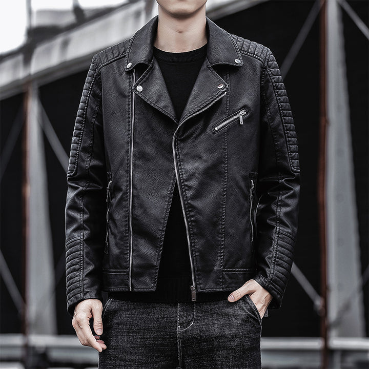 Herren Bikerjacke aus Lederimitat mit gesteppter Ärmelpartie und asymmetrischem Reißverschluss – Taviero