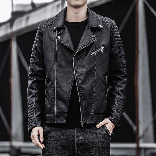 Herren Bikerjacke aus Lederimitat mit gesteppter Ärmelpartie und asymmetrischem Reißverschluss – Taviero