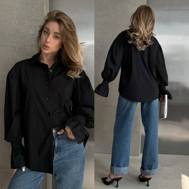 Damen Oversized-Bluse mit Volant-Manschetten und Ballonärmeln Echoarchiv
