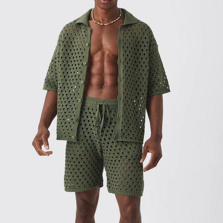 Herren atmungsaktives Set aus Netzstruktur mit Kurzarmhemd und Shorts Echoarchiv