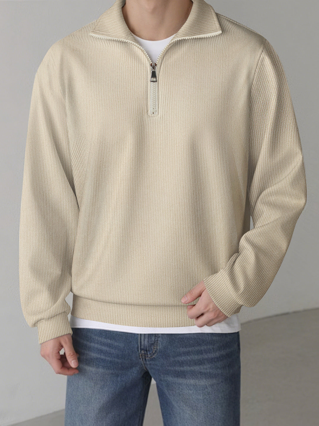 Herren lässiger Pullover mit halbem Reißverschluss Echoarchiv