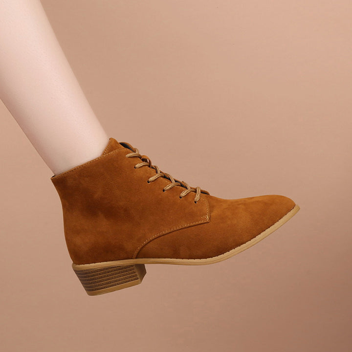 Damen Schnür-Ankleboots aus Veloursleder mit niedrigem Blockabsatz Echo Archiv