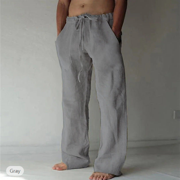Herren Leinenhose mit weitem Schnitt Kordelzug und Seitentaschen – Sorevano