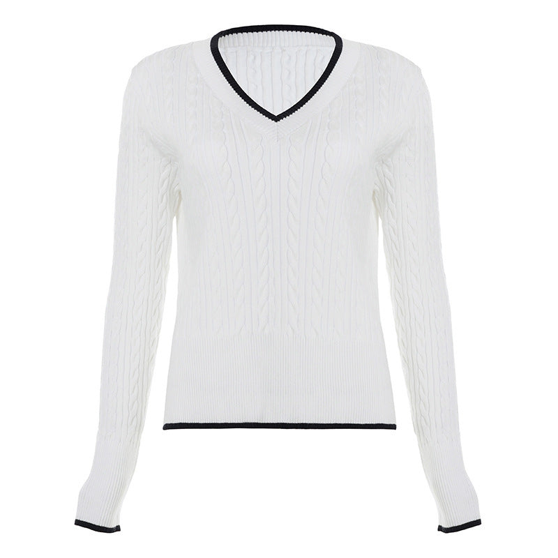 Damen Feinstrick-Pullover mit Zopfmuster, V-Ausschnitt und kontrastierendem Saum Echo Archiv