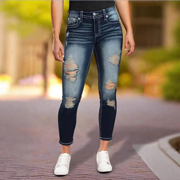 Damen hochtaillierte zerrissene Skinny-Jeans mit sculptendem Komfortbund Echo Archiv