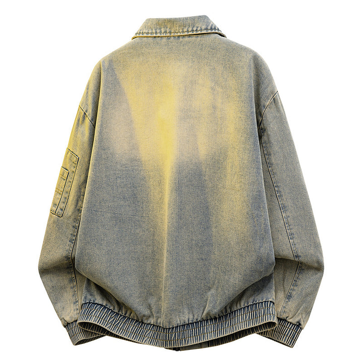 Herren Oversize Jeans‑Bomberjacke mit Used‑Waschung und Reißverschluss‑Ärmeltasche Echo Archiv