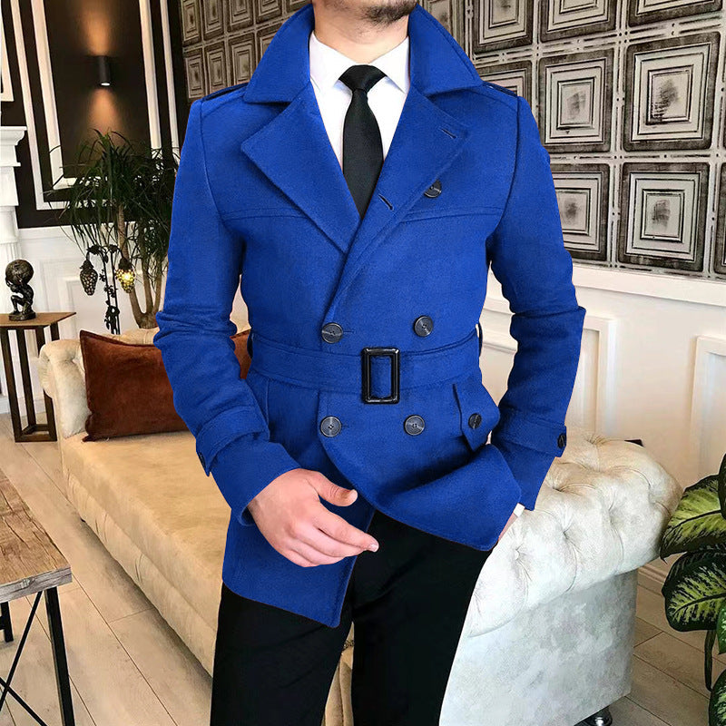 Herren eleganter Melton-Mantel mit stilvollem Gürtel Echoarchiv