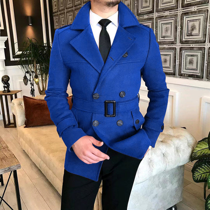 Herren eleganter Melton-Mantel mit stilvollem Gürtel Echoarchiv