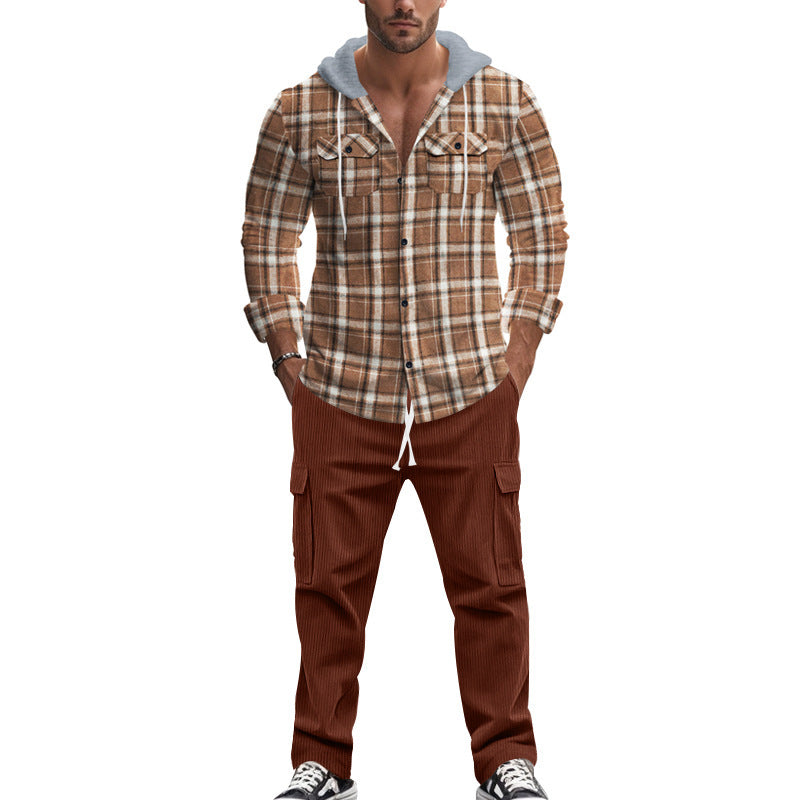 Herren gemusterte Kapuzenshirtjacke mit karierter Struktur und praktischen Taschen Echoarchiv