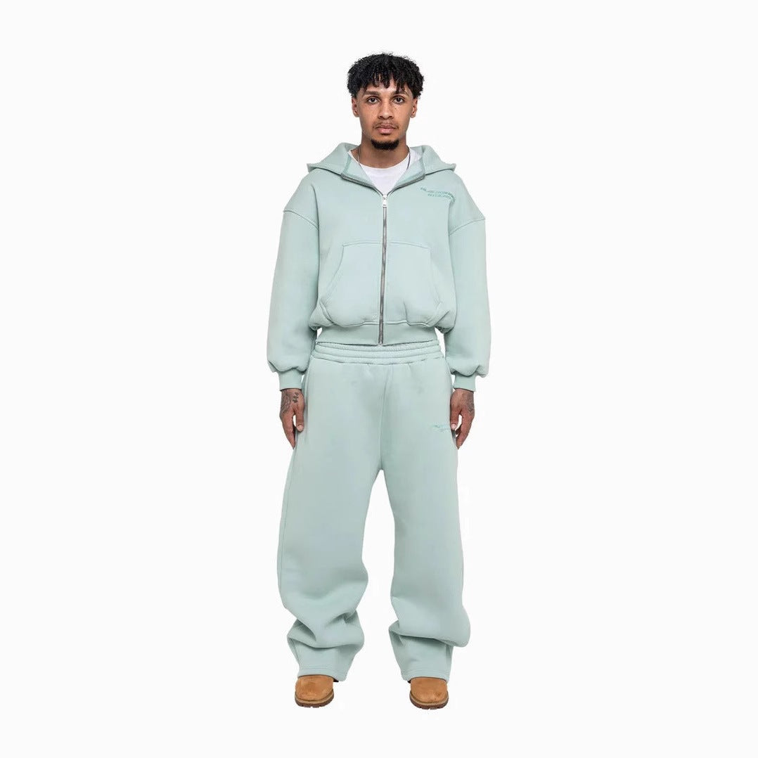 Herren lässiges Reißverschluss-Hoodie- und Palazzohose-Set mit dropped-shoulder Silhouette – Cavarno