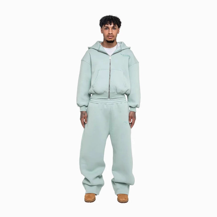 Herren lässiges Reißverschluss-Hoodie- und Palazzohose-Set mit dropped-shoulder Silhouette – Cavarno