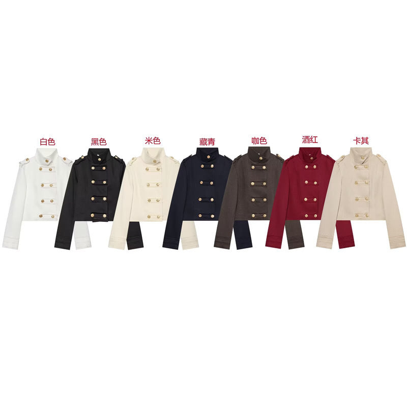 Damen Cropped Uniformjacke im Militärstil mit Stehkragen und Zierknopfleiste Echo Archiv