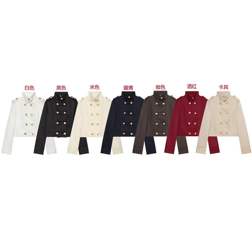 Damen Cropped Uniformjacke im Militärstil mit Stehkragen und Zierknopfleiste Echo Archiv