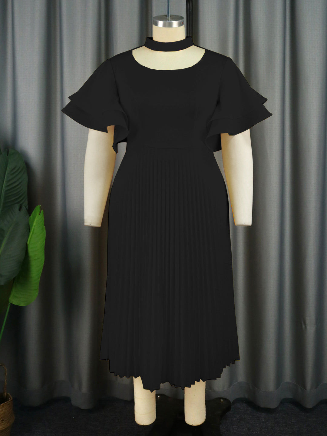 Damen Plissee Maxikleid mit Choker und voluminösen Ärmeln Echo Archiv