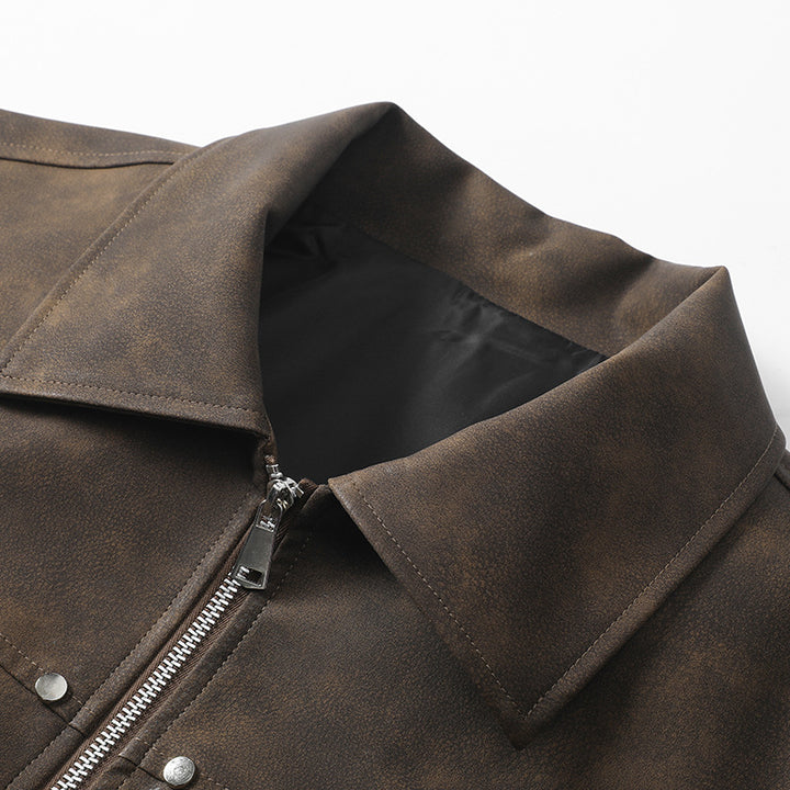 Herren Vintage-inspirierte Veloursleder-Optik Bomberjacke mit Hemdkragen & Rippbund Echoarchiv