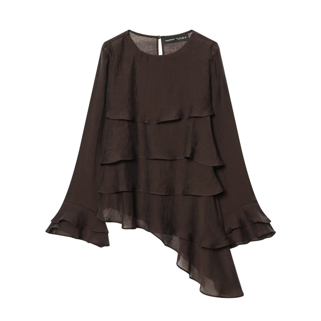 Damen asymmetrische Bluse mit Rüschendetails und elegantem Fall Echo Archiv