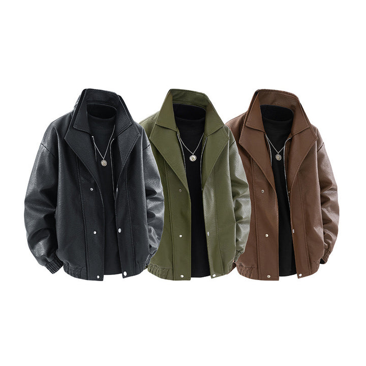 Herren modische Oversized-Lederjacke mit elegantem Kragen und praktischen Taschen Echoarchiv