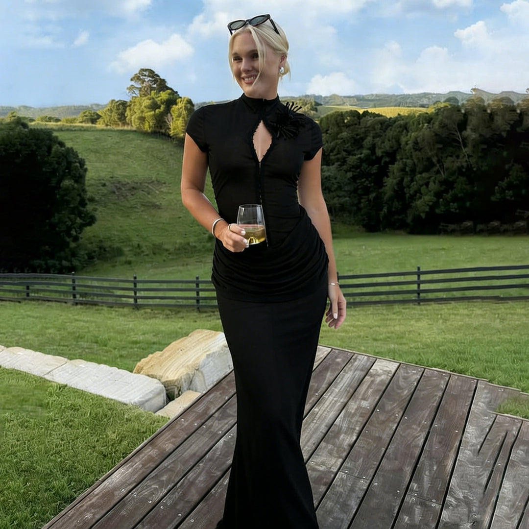 Damen Langarm Maxikleid mit raffiniertem Schnitt und eleganter Knopfdetail Echo Archiv