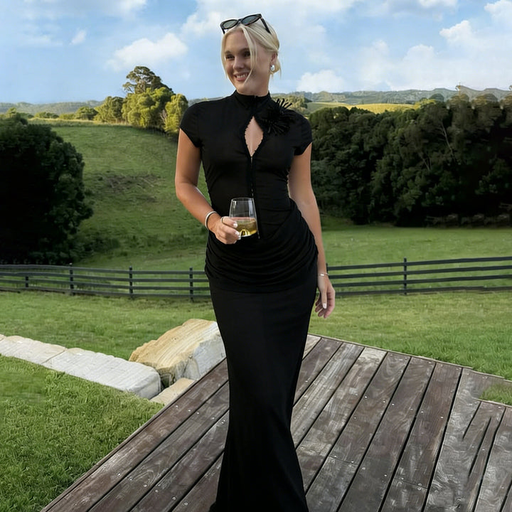Damen Langarm Maxikleid mit raffiniertem Schnitt und eleganter Knopfdetail Echo Archiv