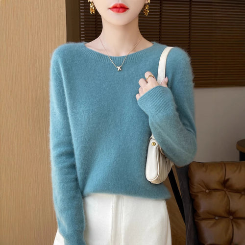 Damen Weicher Mohair‑Optik Rundhals‑Pullover mit feinem Rippsaum und leichter Oversize‑Passform Echoarchiv
