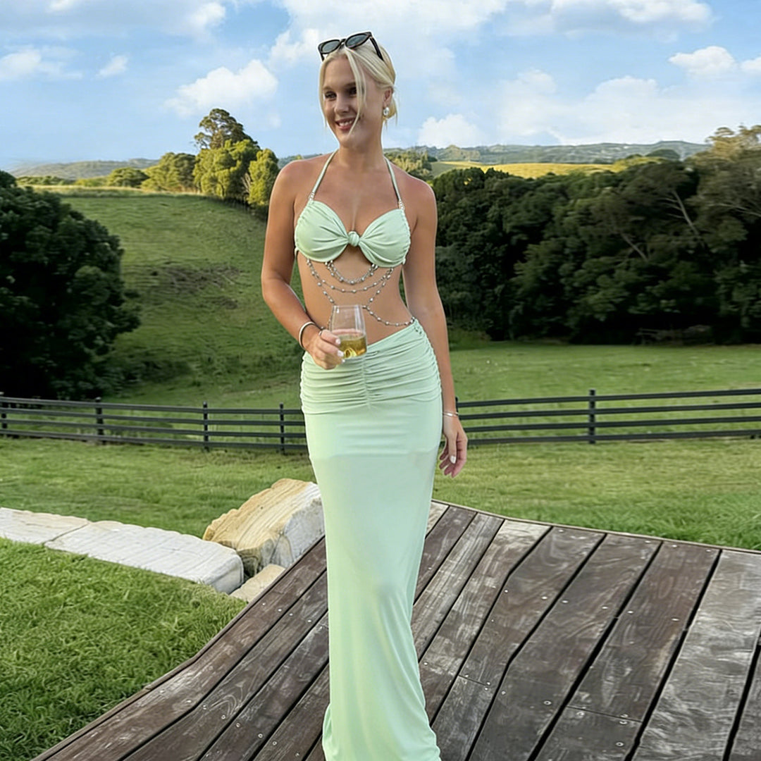 Damen Elegantes Strandkleid mit Raffungen und zartem Halterneck Echo Archiv