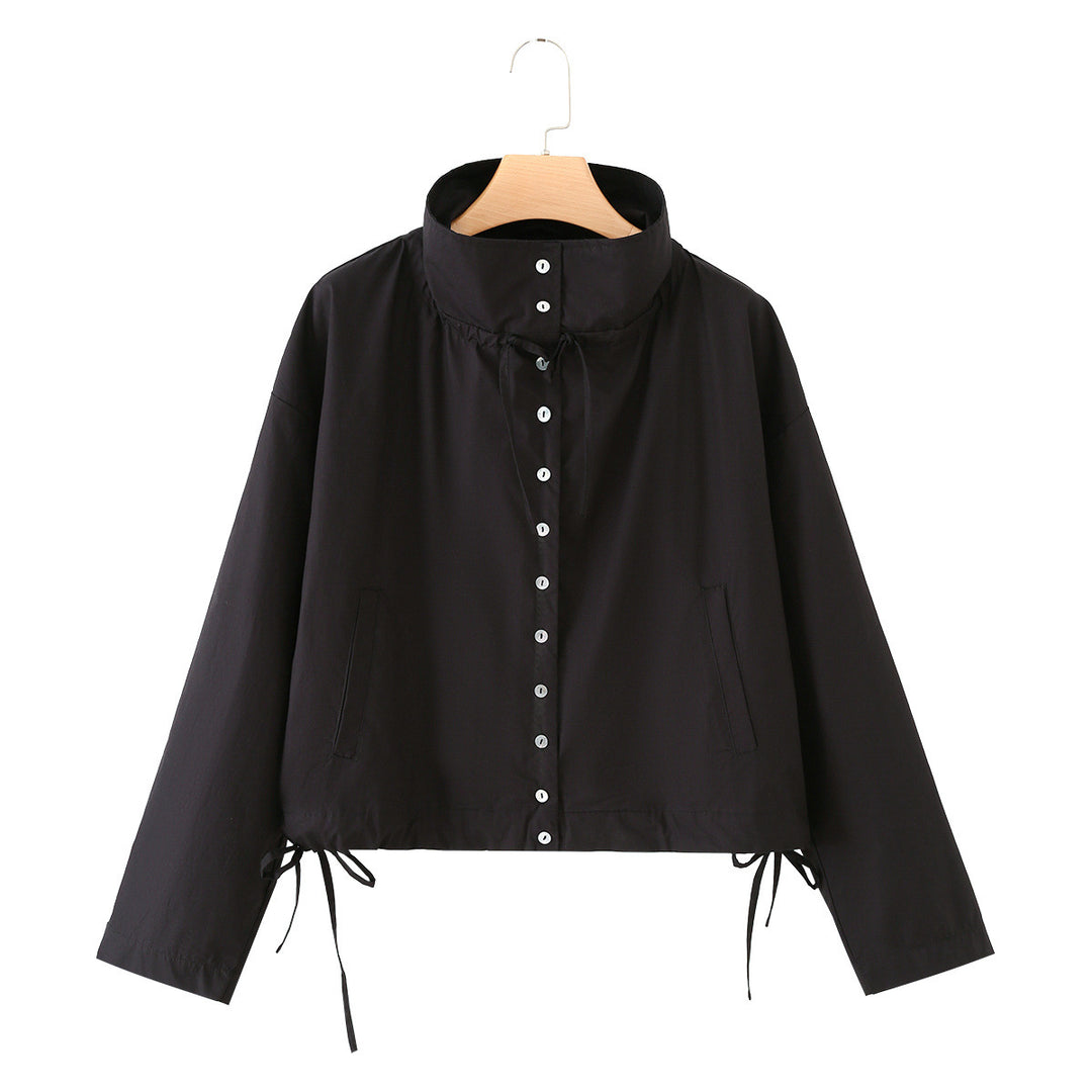 Damen Leichter Cropped-Blouson mit hohem Stehkragen, Tunnelzug und seitlichen Bindebändern Echo Archiv