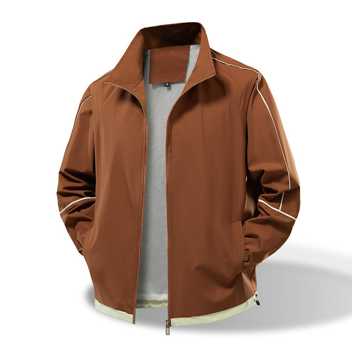 Herren Leichte Windbreaker‑Übergangsjacke mit Stehkragen, Mesh‑Futter & Kontrastpaspel Echoarchiv